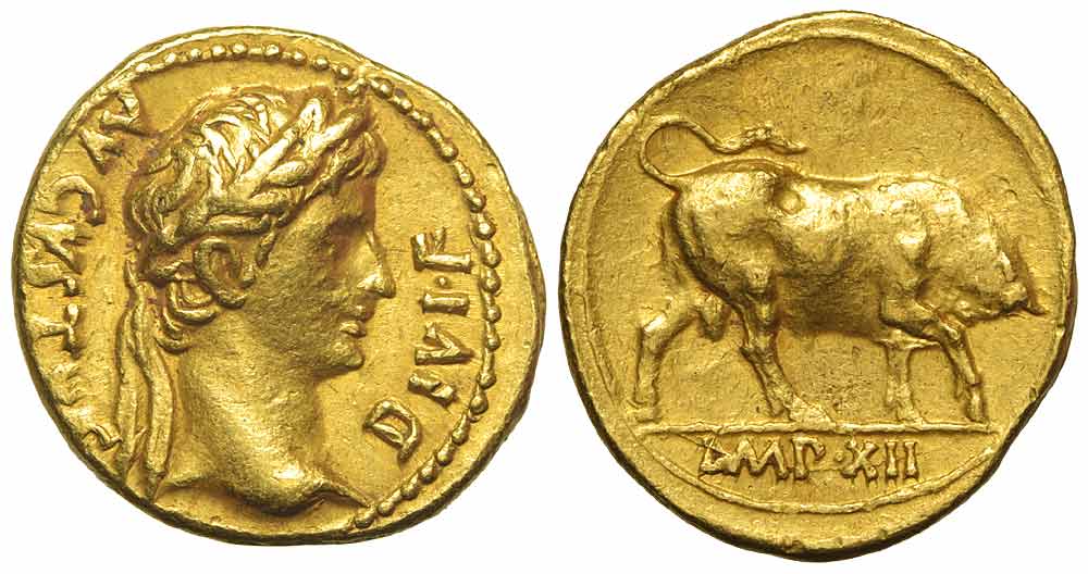 Ancient Roman Empire Augustus Aureus Gold 