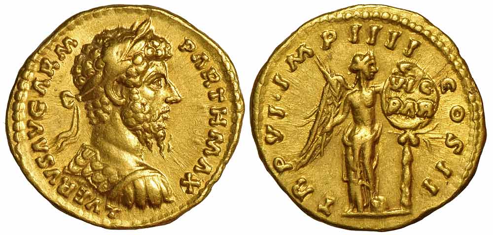 Ancient Roman Empire Lucius Verus Aureus Gold 
