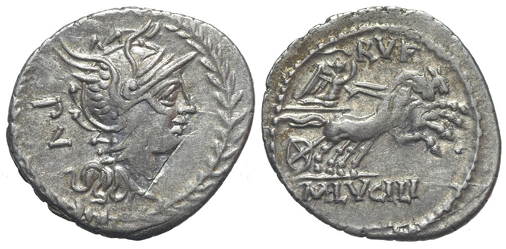 Ancient Roman Republic Lucilius Rufus Denarius 
