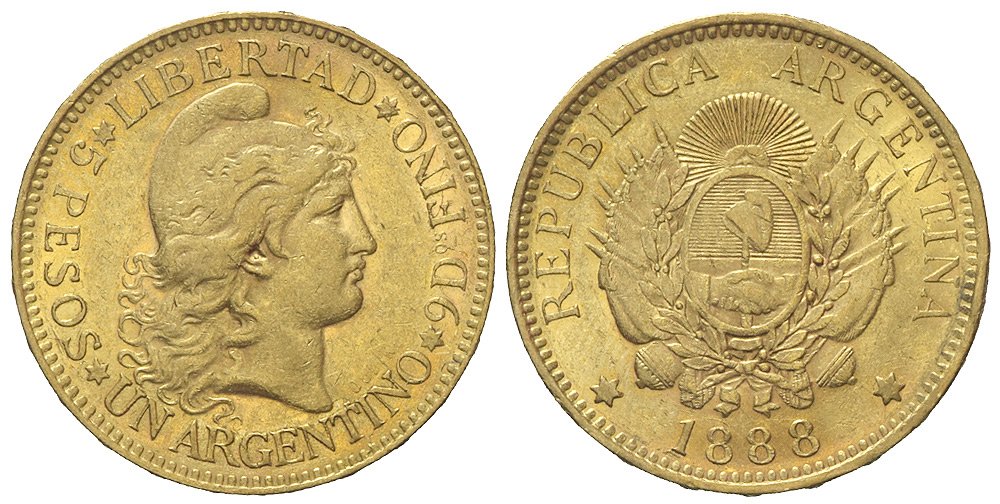 Argentina Republic Argentino 1888 Gold 