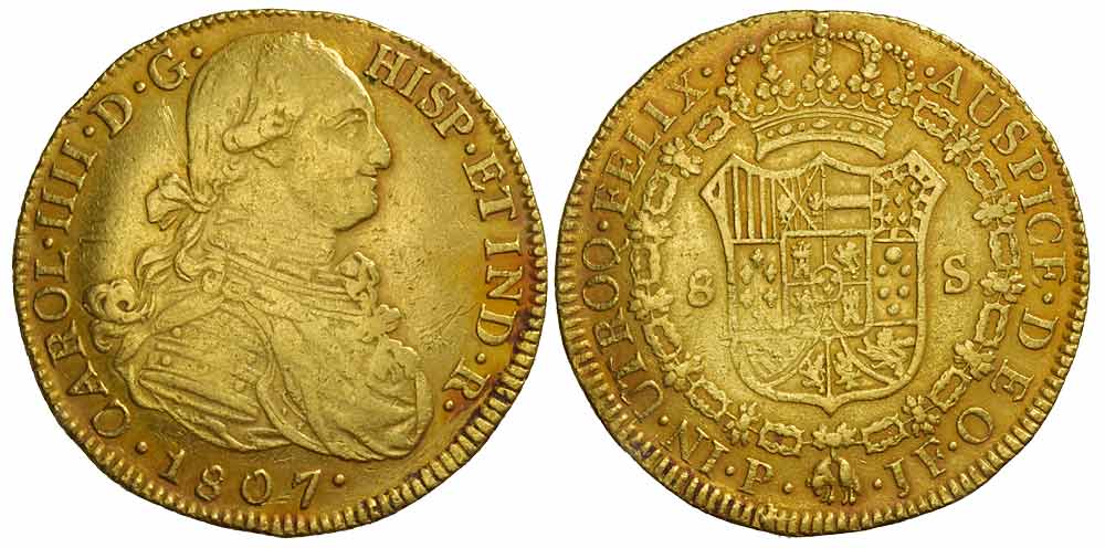 Colombia Charles Escudos 1807 Gold 