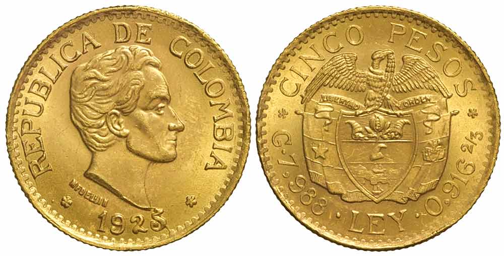 Colombia Republic Pesos 1925 Gold 