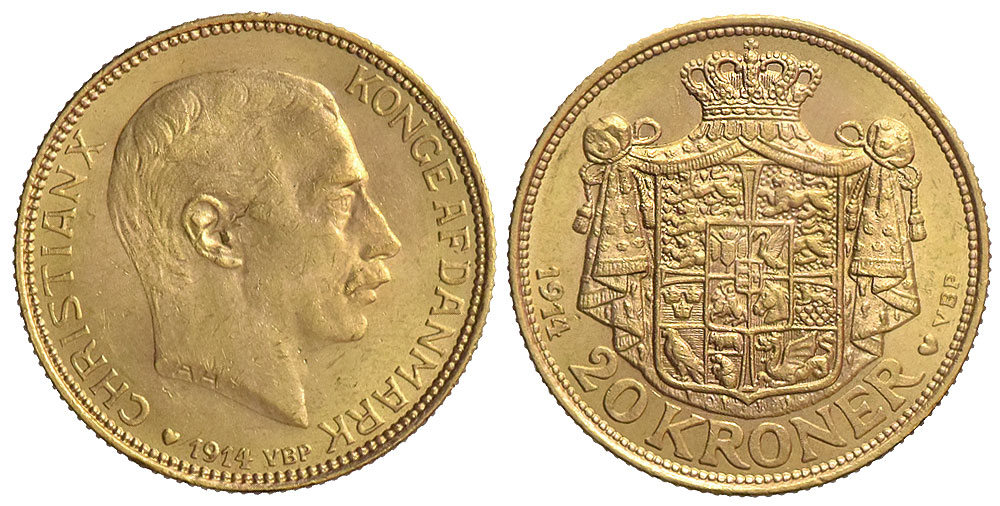Denmark Christian Kroner 1914 Gold 