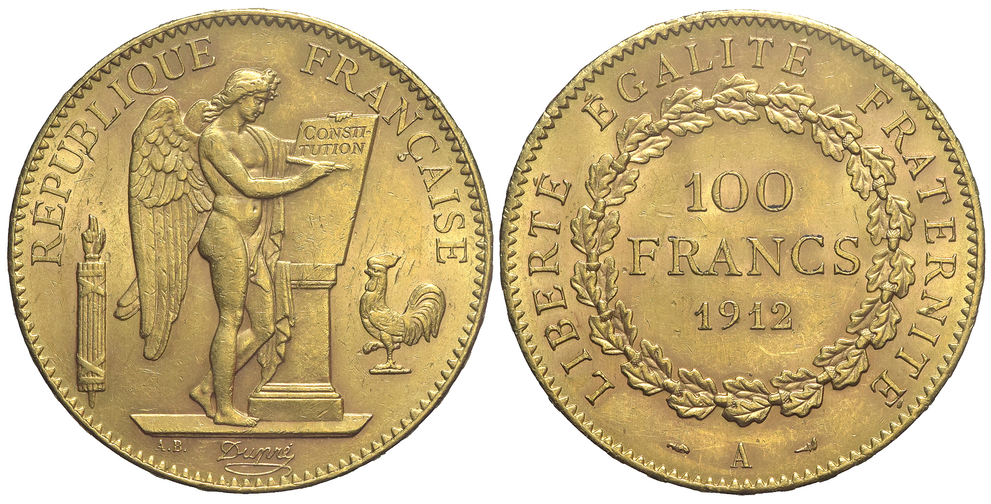France Third Republic Francs 1912 Gold 