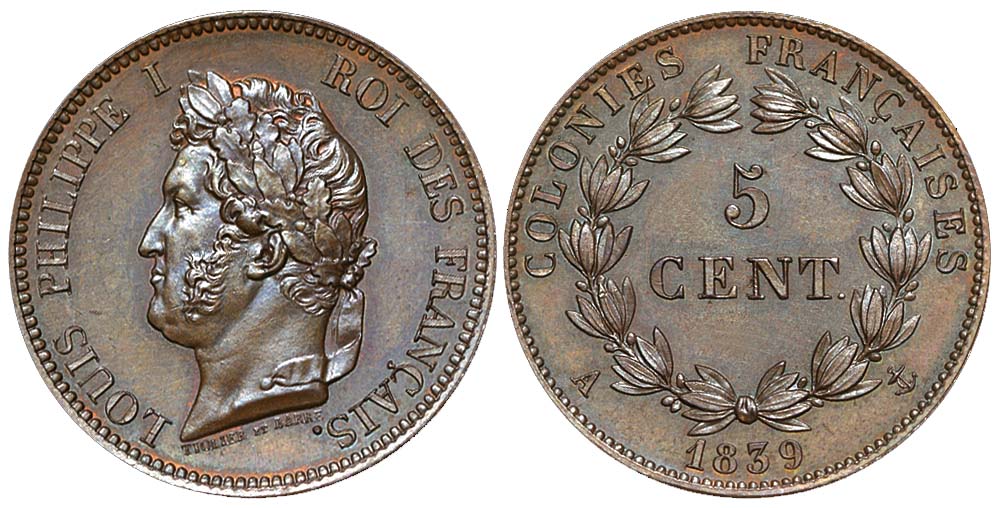 French Colonies Louis Philippe Cent 1839 