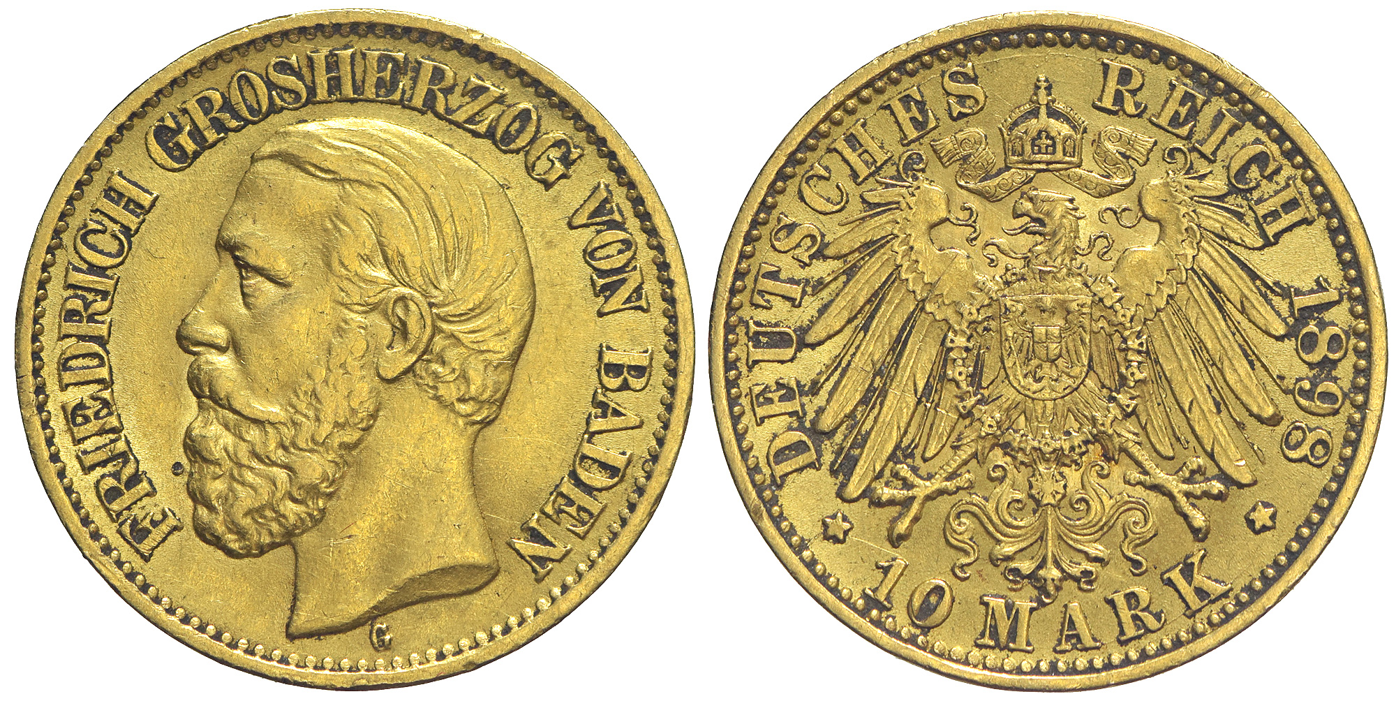 Germany Baden Friedrich Mark 1898 Gold 