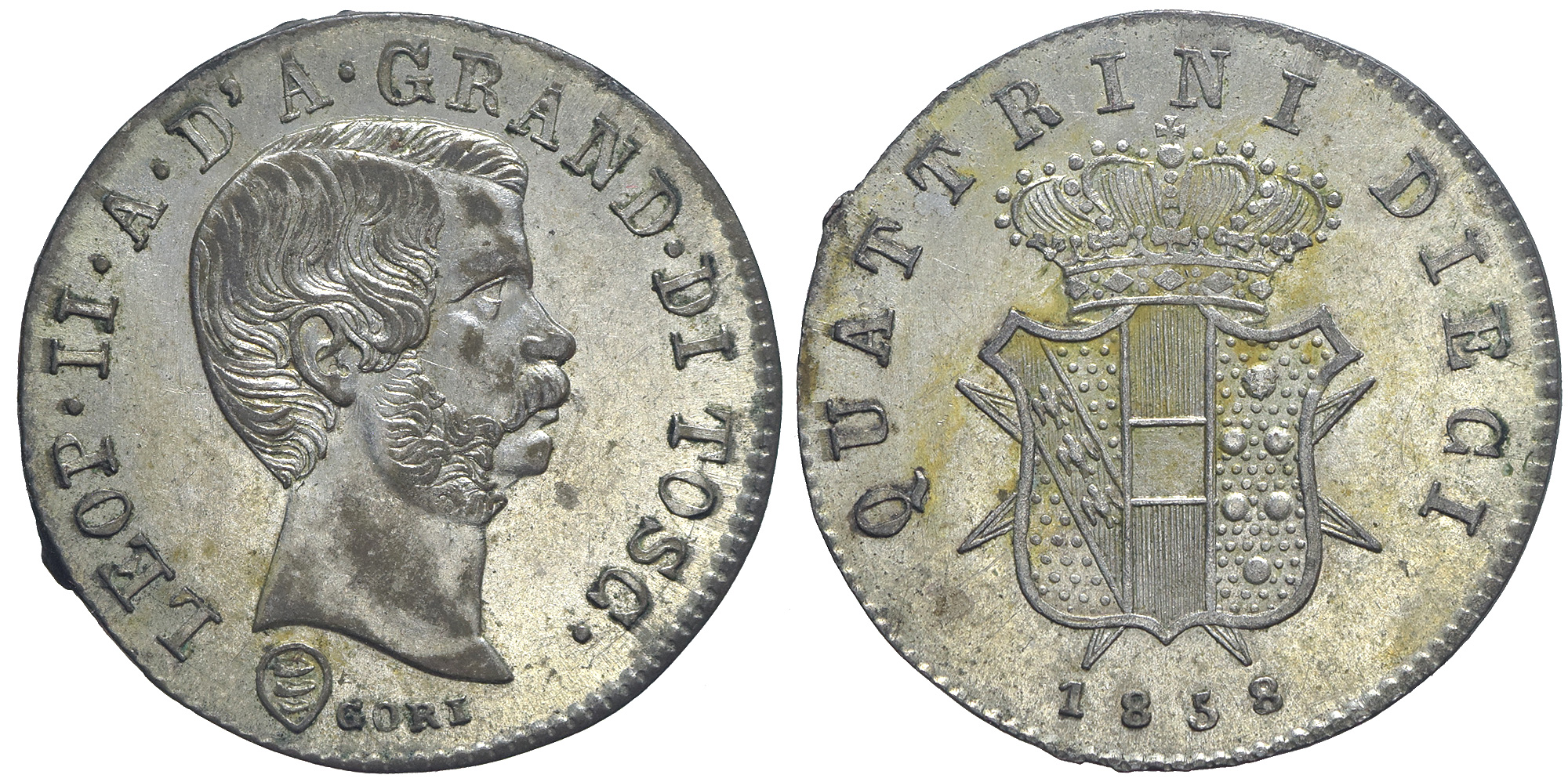Italy Regional Mints Firenze Leopold Quattrini 1858 