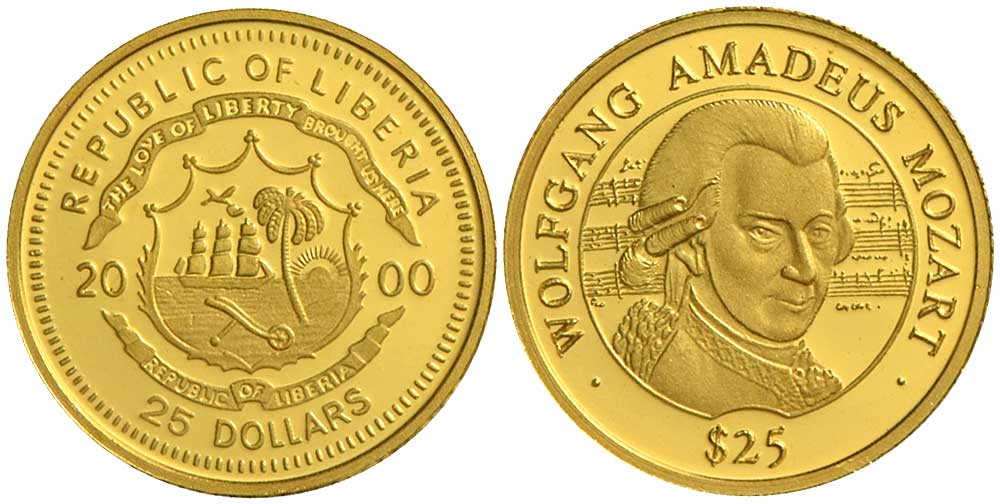 Liberia Republic Dollars 2000 Gold 