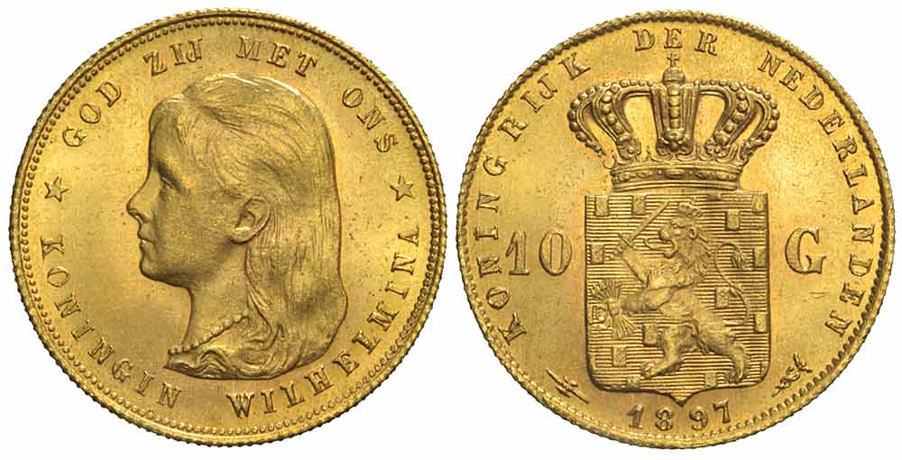 Netherlands Wilhelmina Gulden 1897 Gold 