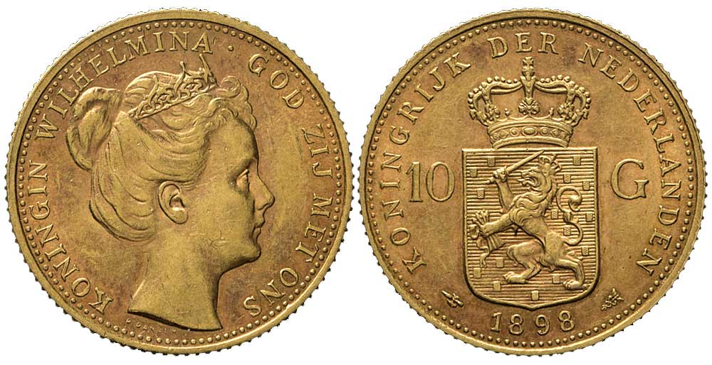 Netherlands Wilhelmina Gulden 1898 Gold 