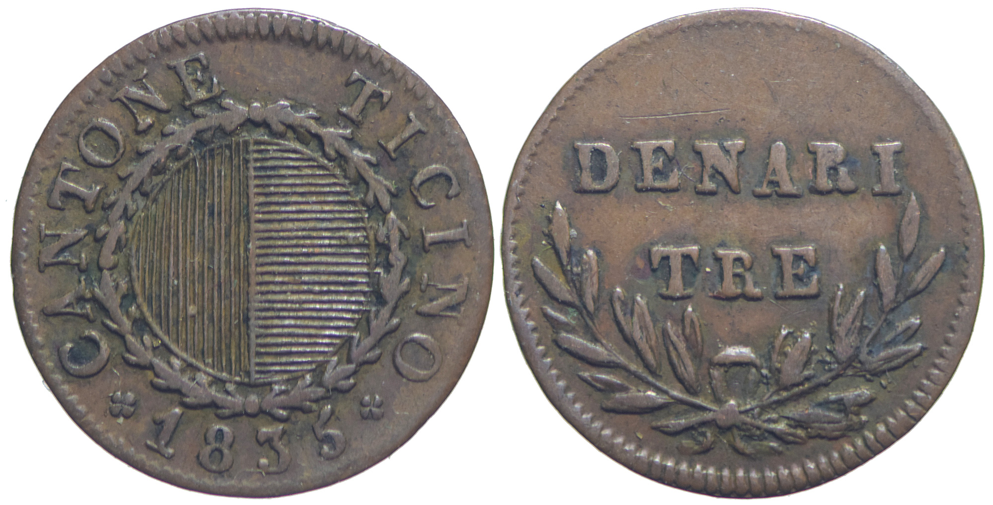 Switzerland Ticino Republic Denari 1835 