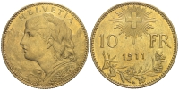 Switzerland-Confoederatio-Helvetica-Francs-1911-Gold