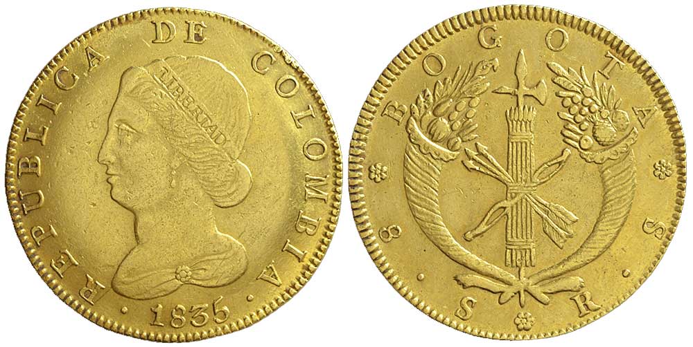Colombia Republic Colombia Escudos 1835 Gold 