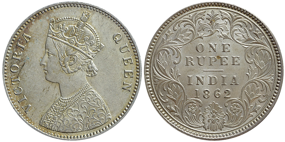 India British Empire Queen Victoria Rupee 1862 