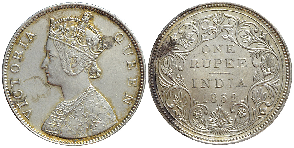 India British Empire Queen Victoria Rupee 1862 