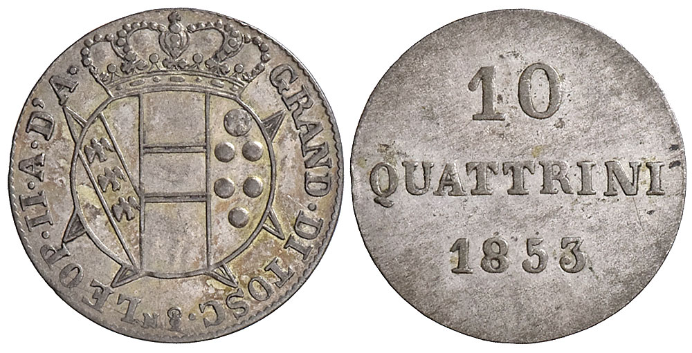 Italy Regional Mints Firenze Leopold Quattrini 1853 