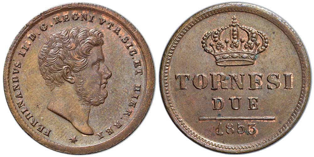 Italy Regional Mints Napoli Ferdinando Tornesi 1853 