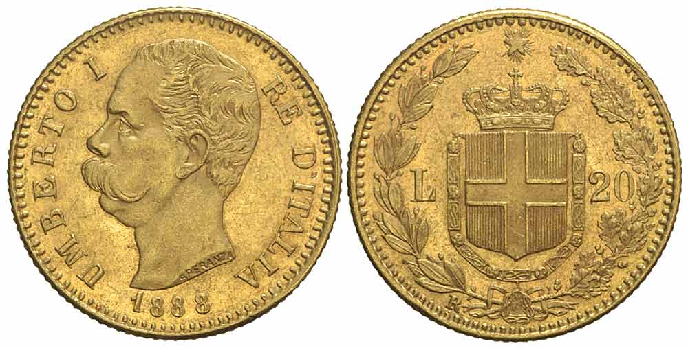 Italy Kingdom Umberto Lire 1888 Gold 