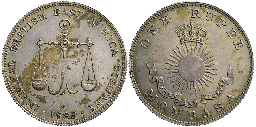 Mombasa Imperial British East Africa Company Rupee 1888 