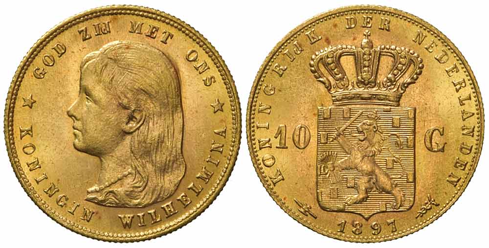 Netherlands Wilhelmina Gulden 1897 Gold 