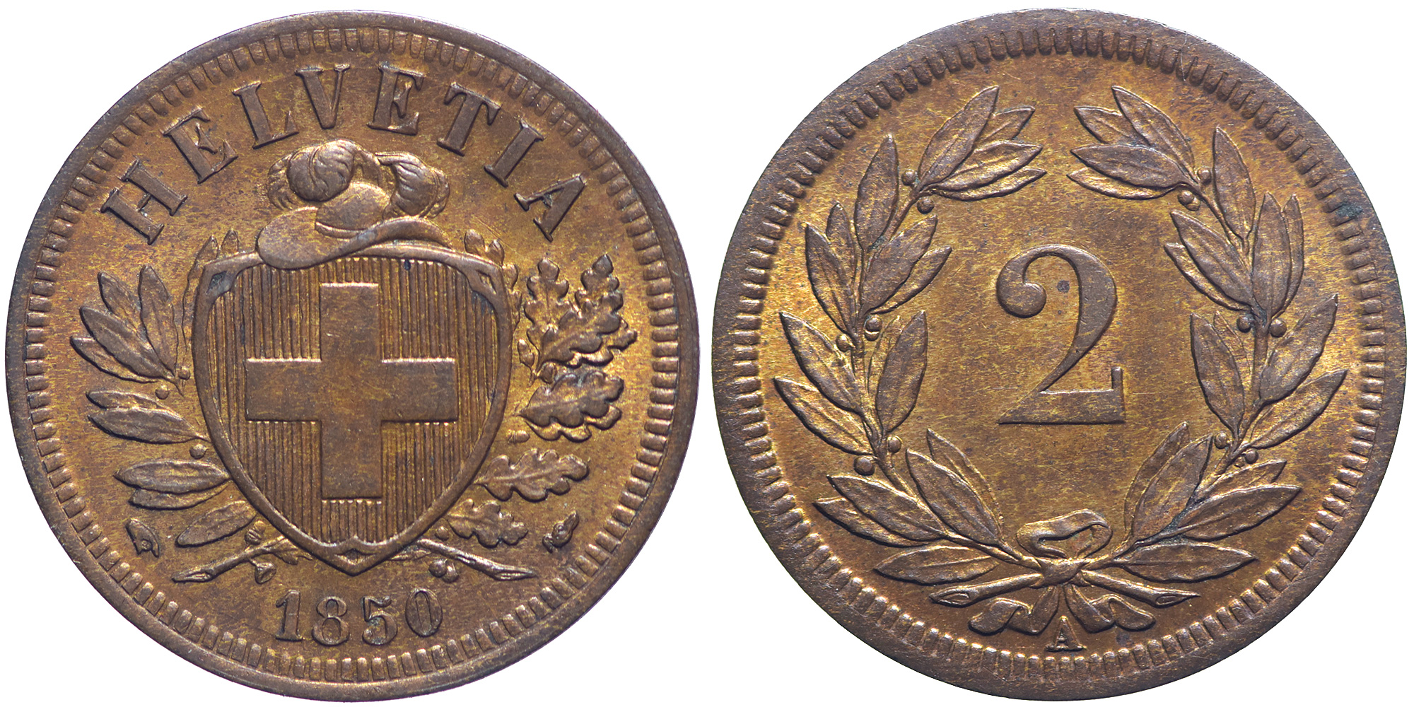 Switzerland Confoederatio Helvetica Cent 1850 