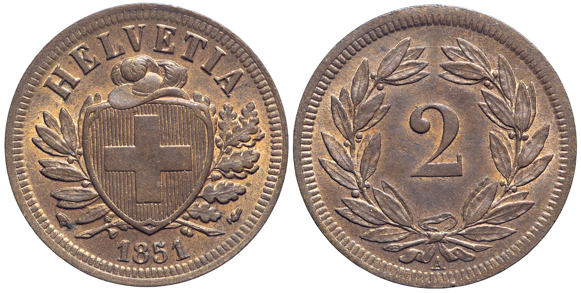 Switzerland Confoederatio Helvetica Cent 1851 