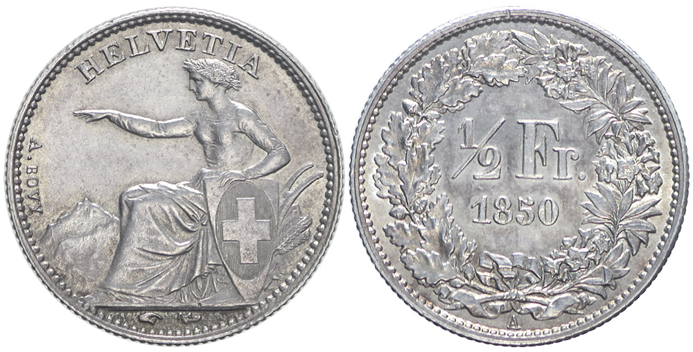 Switzerland Confoederatio Helvetica Franc 1850 