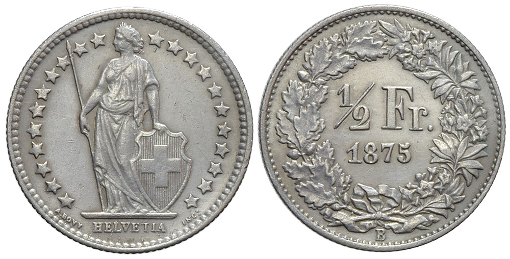 Switzerland Confoederatio Helvetica Franc 1875 