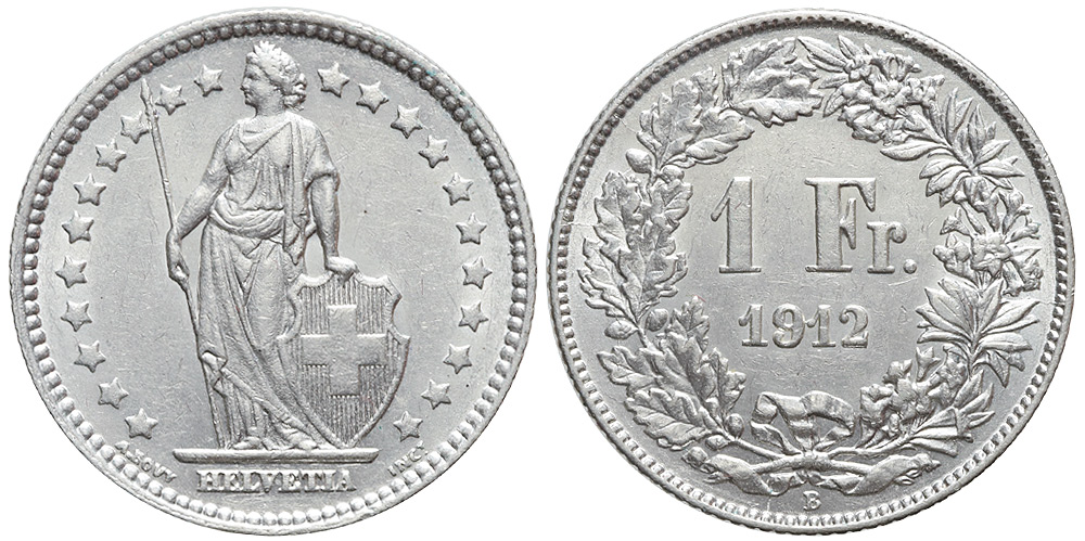 Switzerland Confoederatio Helvetica Franc 1912 
