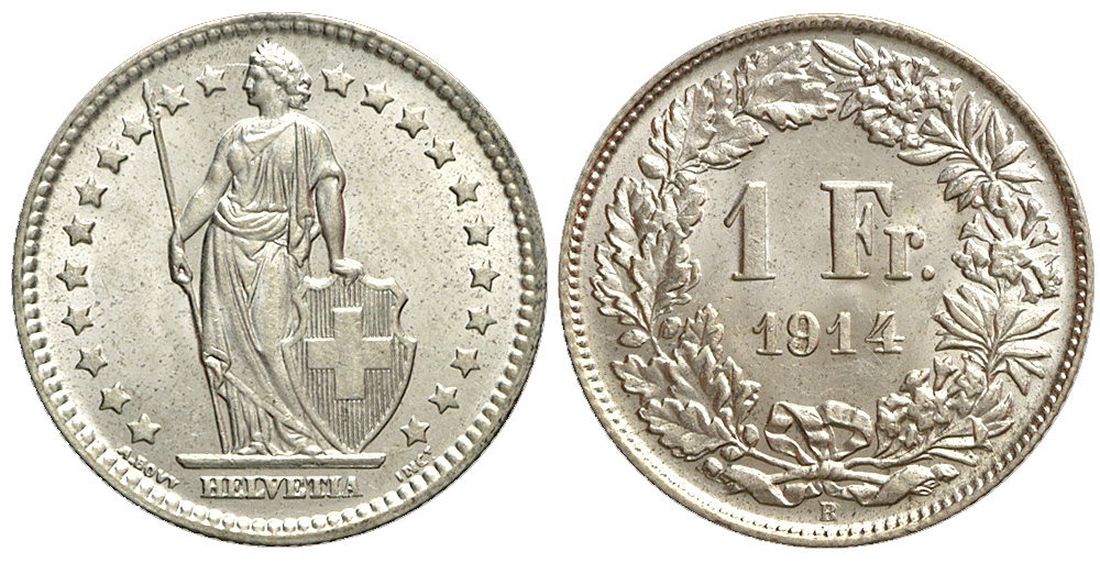 Switzerland Confoederatio Helvetica Franc 1914 