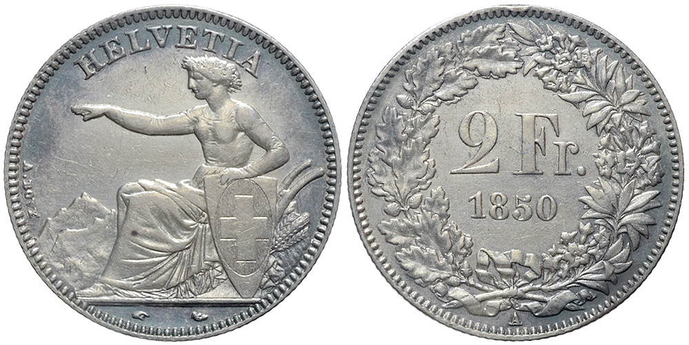 Switzerland Confoederatio Helvetica Francs 1850 