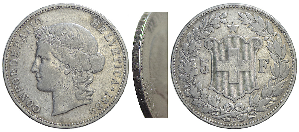 Switzerland Confoederatio Helvetica Francs 1889 