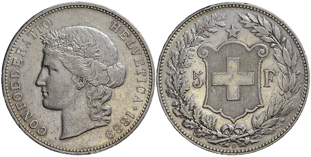 Switzerland Confoederatio Helvetica Francs 1889 