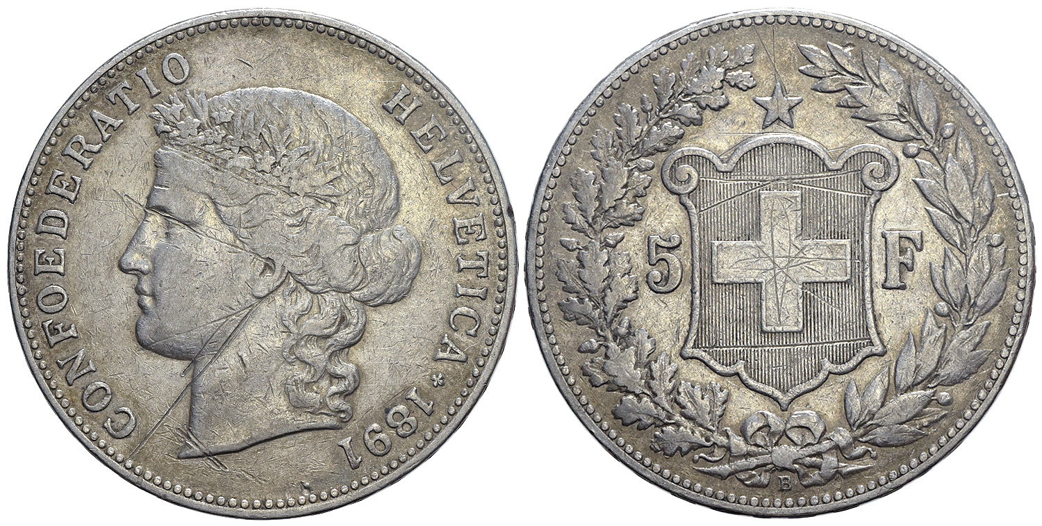 Switzerland Confoederatio Helvetica Francs 1891 