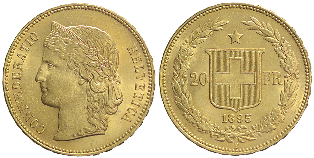 Switzerland Confoederatio Helvetica Francs 1895 Gold 