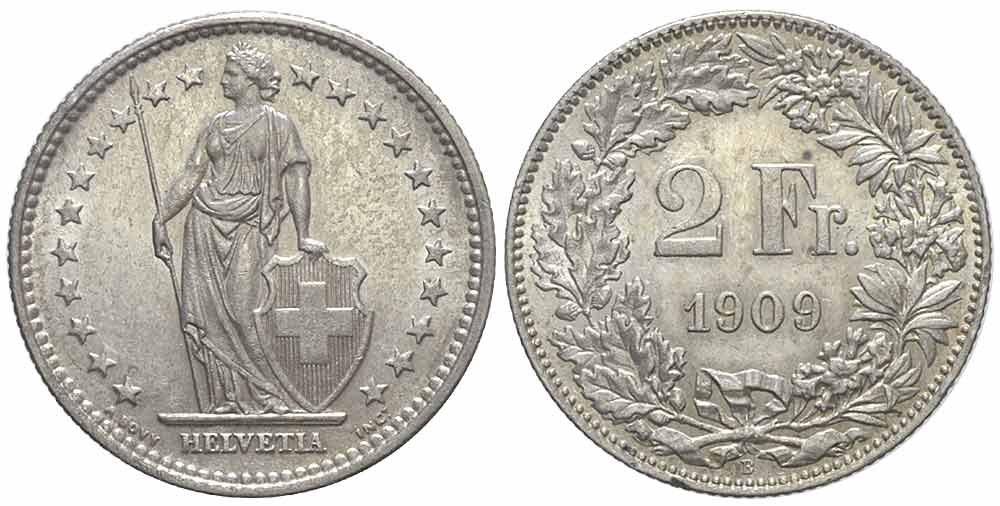 Switzerland Confoederatio Helvetica Francs 1909 