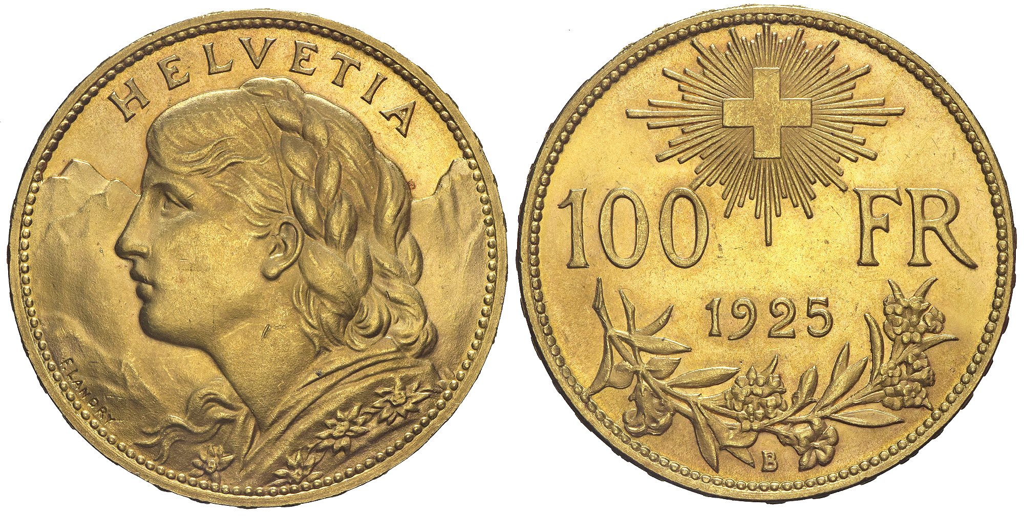 Switzerland-Confoederatio-Helvetica-Francs-1925-Gold
