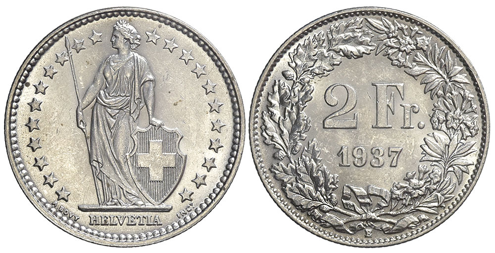Switzerland Confoederatio Helvetica Francs 1937 