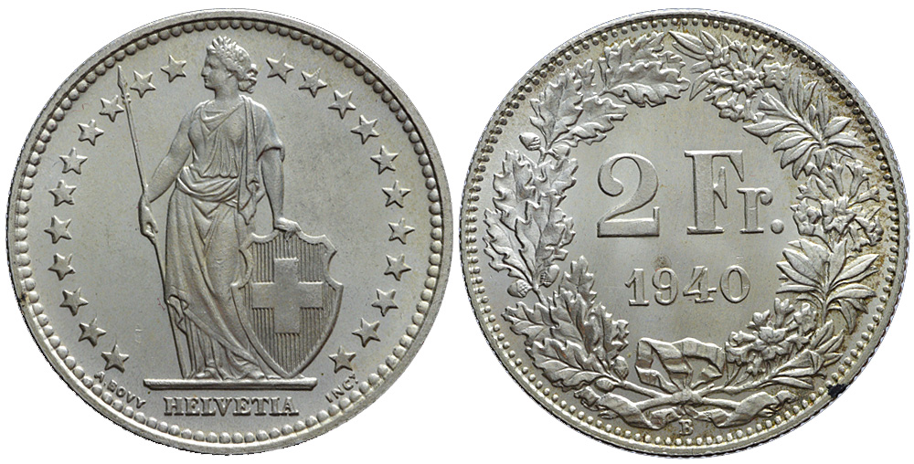 Switzerland Confoederatio Helvetica Francs 1940 