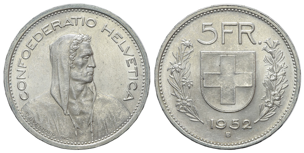 Switzerland Confoederatio Helvetica Francs 1952 