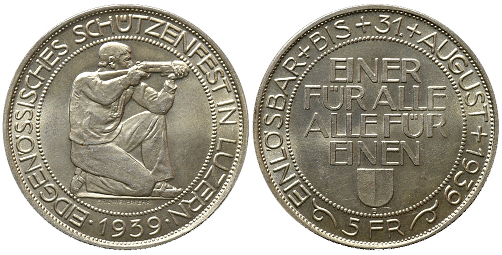Switzerland Shooting Festival Francs 1939 