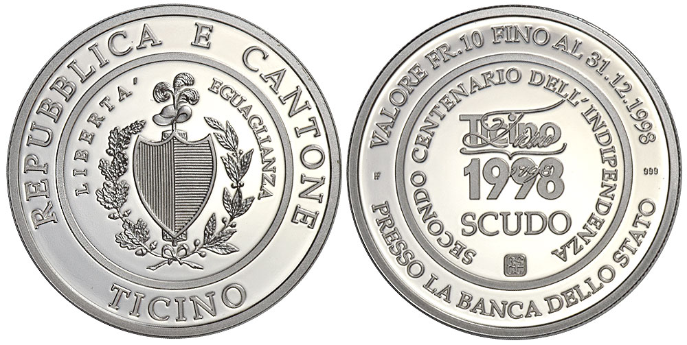Switzerland Ticino Local Coinage Scudo 1998 