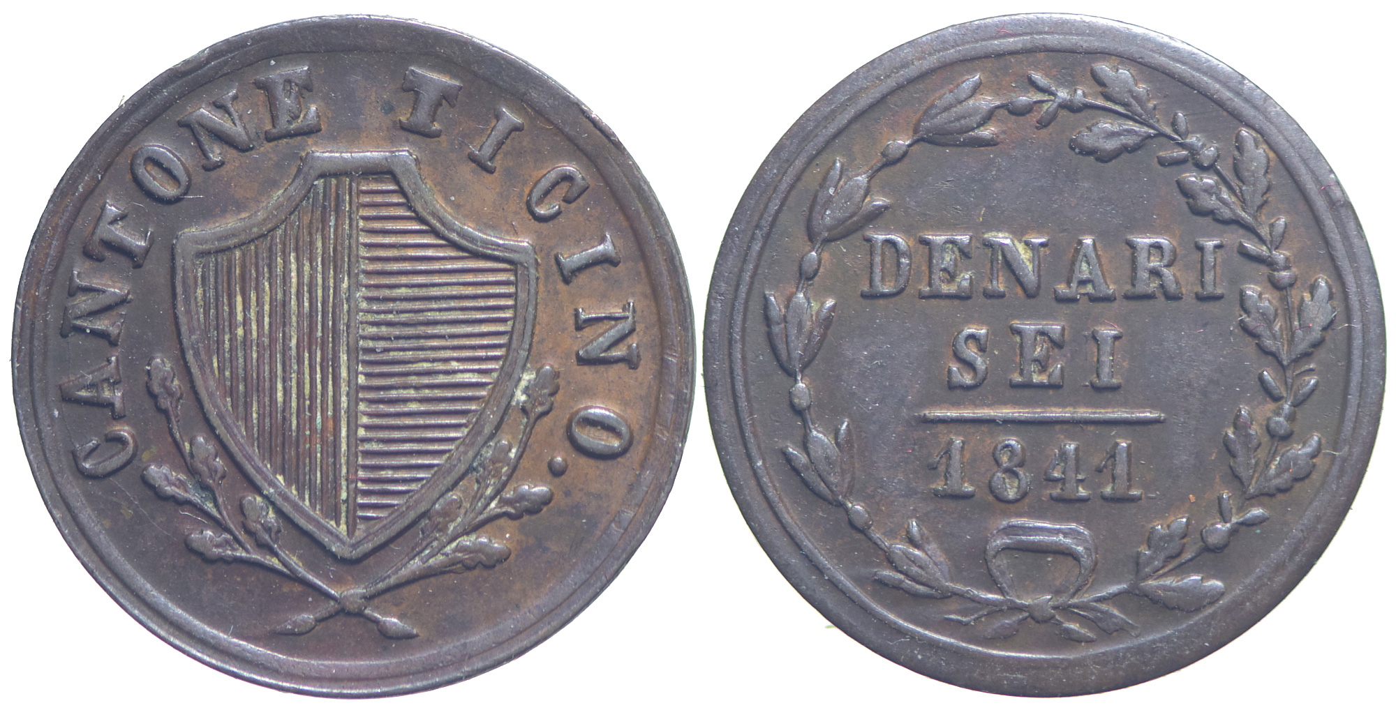 Switzerland Ticino Republic Denari 1841 