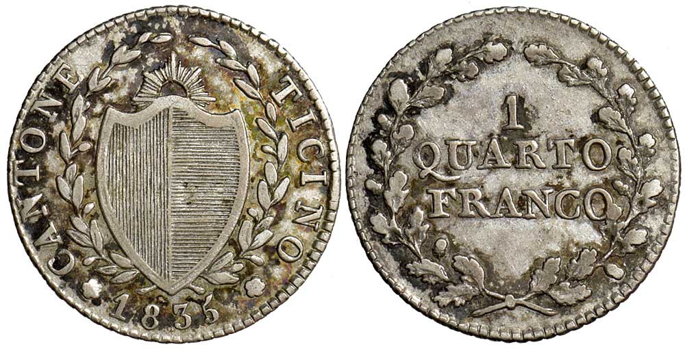 Switzerland Ticino Republic Franco 1835 