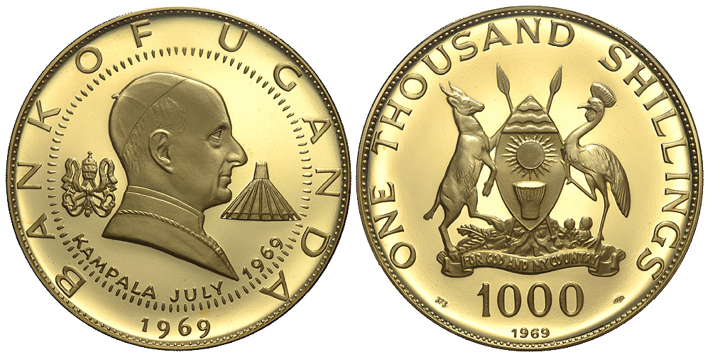 Uganda Republic Shillings 1969 Gold 